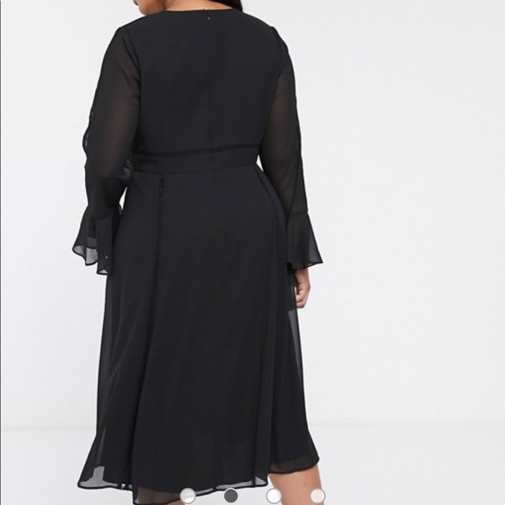 ASOS Curve Black Midi Dress with Pink & White Floral Embroidery - Picture 2 of 6